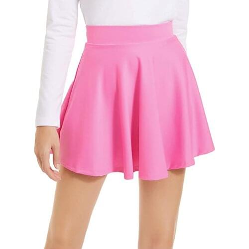 2021 New Womens Mini Skater Skirt Elegant High Elastic Waist Solid Color A-Line Short Pleated Skirt Causal Clothes 4 Color