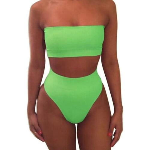 Push-Up Sexy Tube Top Bikini Set for Women Green Strapless Push-Up Low Waist Swimsuit 2021 Summer Beach Lady Swimwear