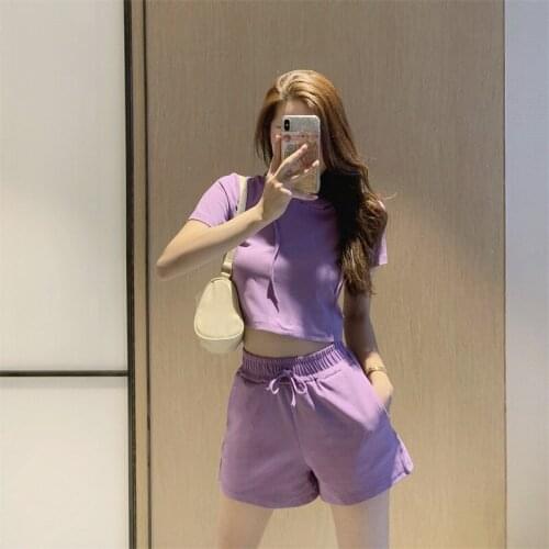 Two-piece Summer New Style Hooded Short-sleeved Sweater Hoodie + Sports Shorts Two-piece Fashion Suit Women