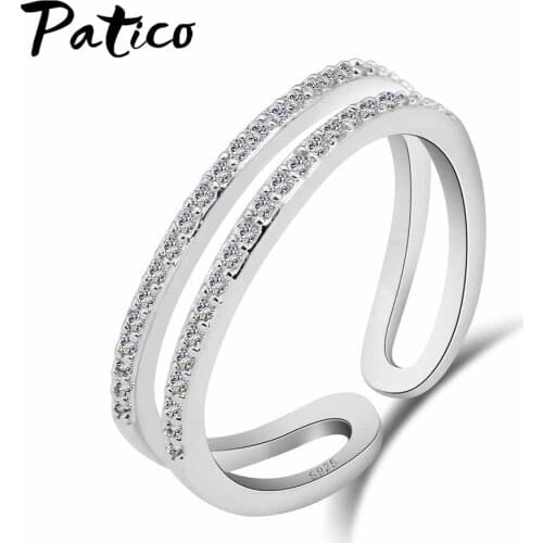 2 Row Lines Crystal Rhinestone Wedding Rings For Women 925 Sterling Silver Ring Bijoux Female Teen Jewelry Free Sizes