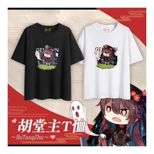 2021 Game Anime Genshin Impact Hu Tao Fashion Round Collar Short Sleeve T-shirt Tee Casual Summer Men Women Loose Tops Student