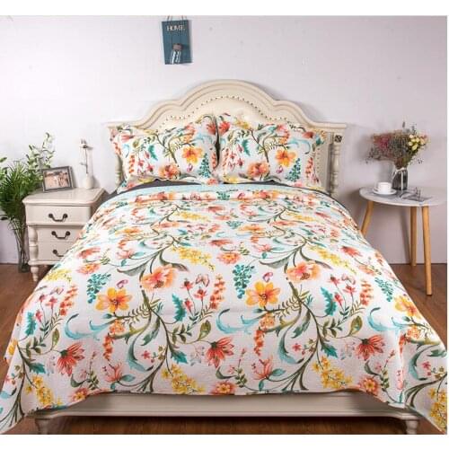 Pastoral Style Quilted 100% Cotton Bedspread Bed Cover Flat Sheet Size 230x250cm Blanket Pillowcases 3pcs