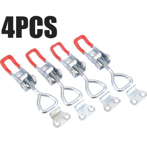 4pcs/set Spring Loaded Toggle Latch Catches Case Box Adjustable Latch Catches Hasp Lock Durable Galvanized Iron Silver