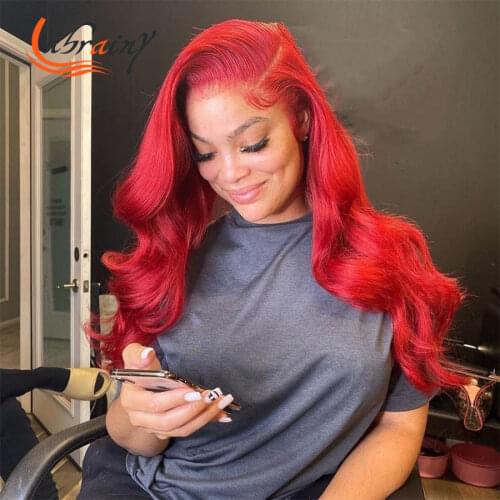 99j burgundy body wave hd transparent lace front wig full red 13x6 lace frontal wavy human hair colored wig 40 inches glueless