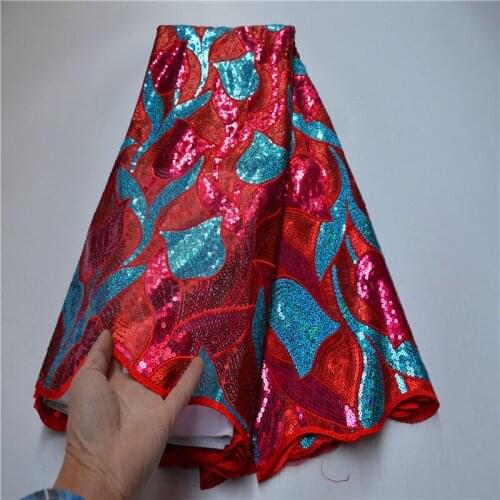 African Net Lace With Sequins 2021 Latest African Lace Fabric 5Yards Nigerian French Tull Lace Fabric for Dress FLP-1148