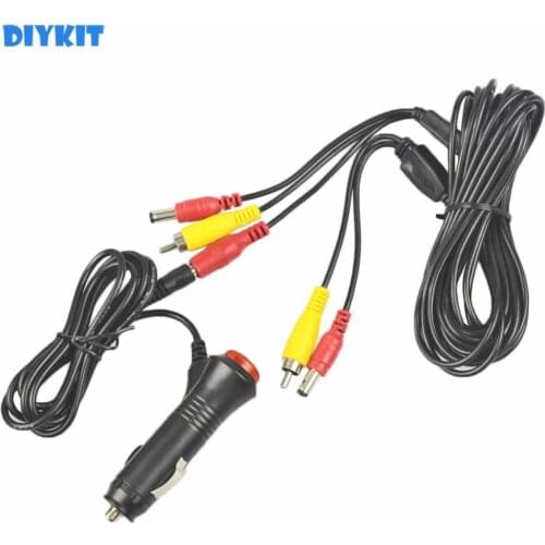 DIYKIT 5.5 x 2.1mm DC12V Input Car Charger Power Adapter+ AV RCA Extension Cable/Cord Video Cable for Car Camera and Car Monitor