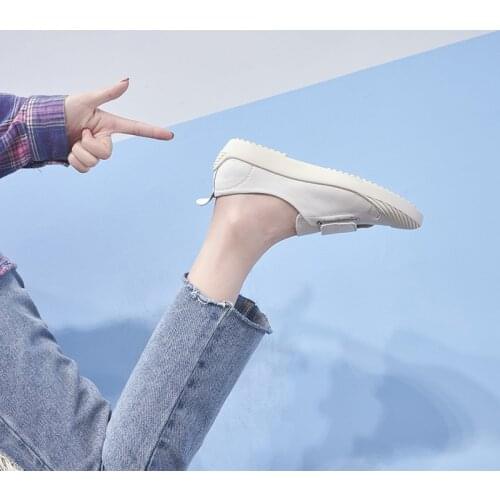 White sneaker genuine cow leather casual flat red women spot board shoes with hook&loop