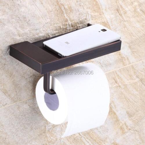 Free Shipping 2pcs Discount Gift Bathroom Antique Copper Black Square Toilet Paper Roll Tissue Holder Mobile Phone Holder ZR2325