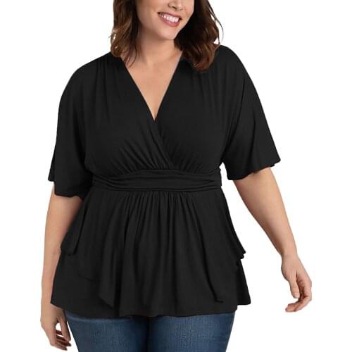 Women Blouses Summer Short Ruffled Short Sleeve Deep V Neck Patchwork Casual Blouse Female Shirts Top Shirt Top Blouse Туника