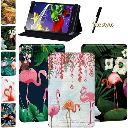 Tablet Case for Lenovo Tab 2 A8/A7-(10/10F)/Tab 4 (8/8 Plus)/Tab 4 (10 /10 Plus)/Tab 3 7 Essential - Flamingo Cover Case + Pen