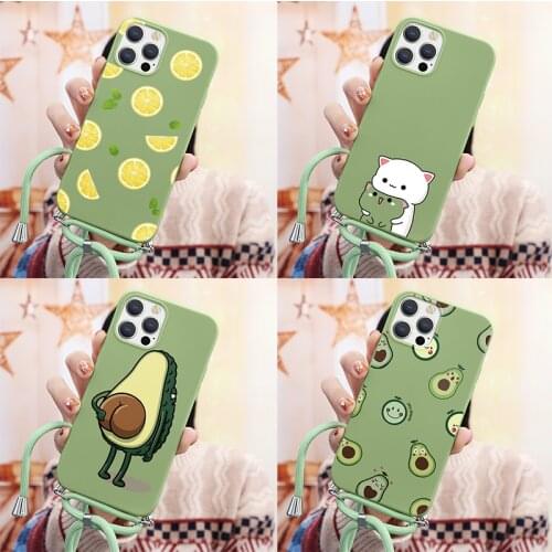 Necklace Lanyard Rope Avocado Case For Xiaomi Note 8T 9s 5 6 9c 8 Poco F3 X3 Pro NFC Mi A3 F3 A1 A2 9T 9 SE 10T Pro Cover Fundas