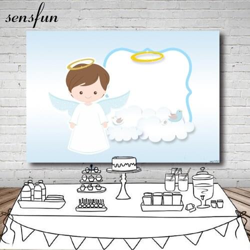 Sensfun White Angel Clouds Photography Backgrounds Baby Shower Newborn Baptism Birthday Party Backdrop For Photo Studio 7x5ft