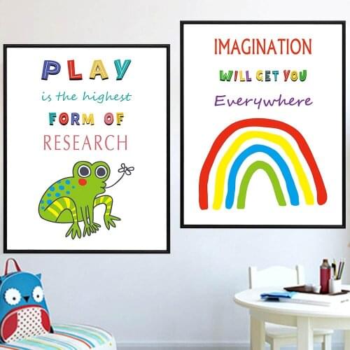 Kids Room Print Wall Art Motivational Quote Imagination Nursery Playroom Inspiration Typography Painting No Frame Pictures