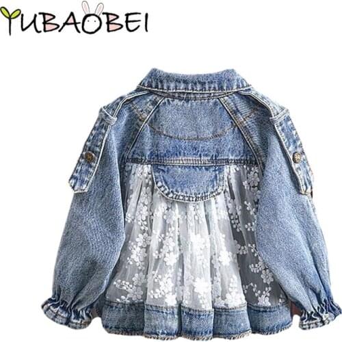 Childrens Denim Jackets Girl Trench Jean Embroidery Jackets Girls Kids clothing baby Lace coat Casual outerwear Windbreaker