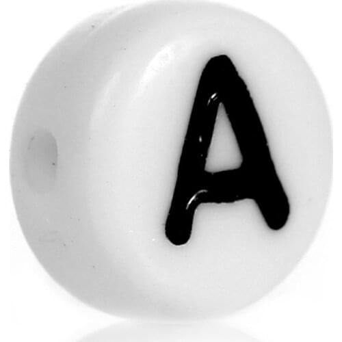 DoreenBeads 500PCs 7mm Acrylic Alphabet/Letter "A" Flat Round White Spacer Beads hole size 1mm (B08328)