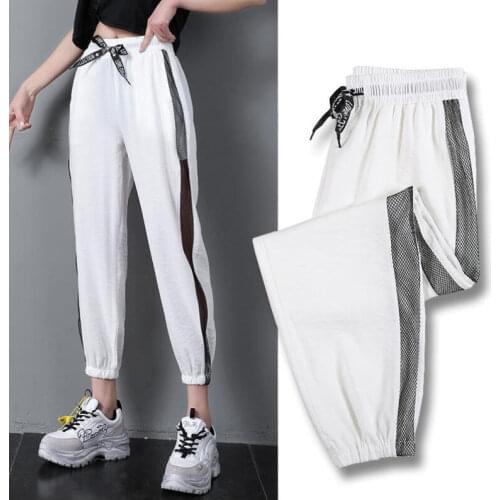 Korean version Joggers Womens Harem Pants High Waist Lace cutout Summer Ankle-Length Pants For Women 2020 Casual loose Bloomers