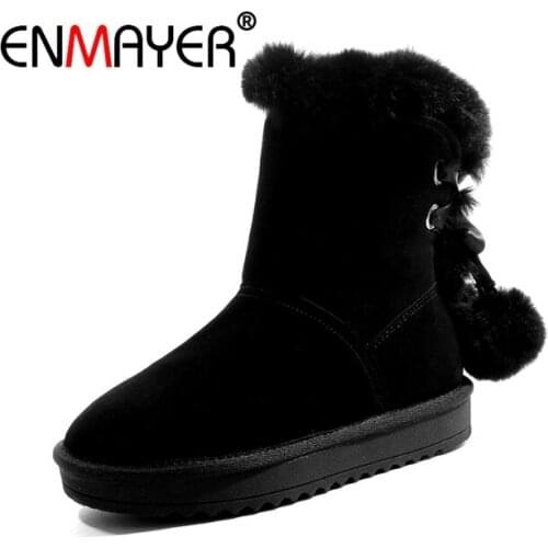 ENMAYER Women Ankle Boots Fashion shoes Round toe Snow Boots Lady Bowties Low heels Shoes Size 34-40 Causal Winter Warm CR2024