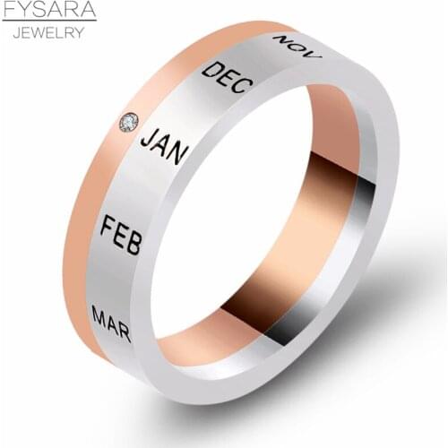 FYSARA 12 Months Zircon Rotating Ring Titanium Steel Rose Gold Color Turnable Ring Women Luxury Love Ring Middle East Jewelry