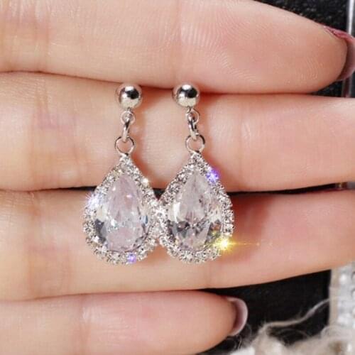 Classic Water Drop Shaped Cubic Zirconia Crystal Bridal Earrings Wedding Jewelry Delicated Shining Engagement Party Earrings
