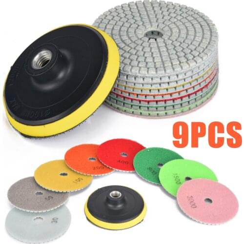 9PCS High Quality Wet Dry Diamond Polishing Pads 4 Inch Set For Granite Concrete Engineered Stone Marble Polish Power Tools