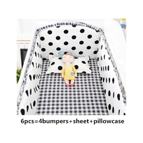 6PCS black dot Baby Bedding Sets,bed linen,Baby Cot Bedding Sets Sale tour de lit bébé (4bumpers+sheet+pillow cover)