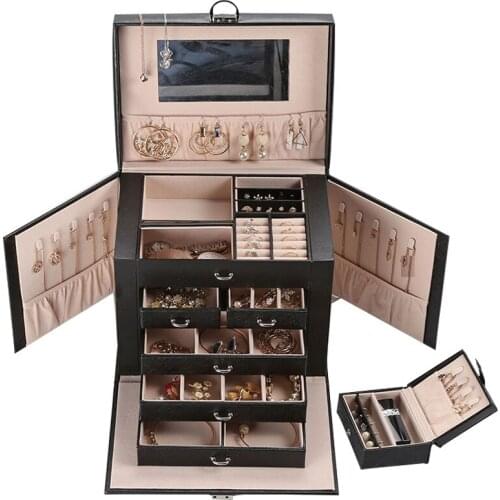 Luxury 5 Layer 5 Drawer Side Open Separable Large Capacity Lady Jewelry Packaging Box With Lock European Cosmetic Storage Organi