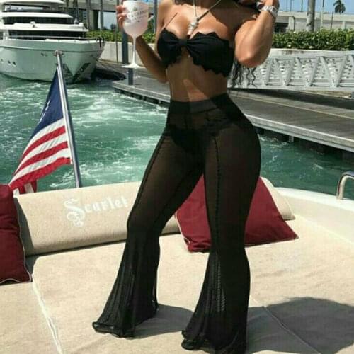 Summer New Women Sexy Beach Mesh Sheer Transparent Bikini Cover Up Swimwear Bathing Pant Long Mesh Pants Trousers Hot Sale