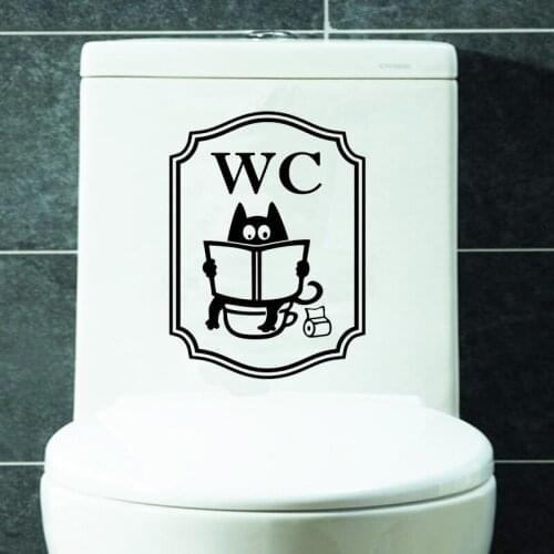 Cute Cat WC Pattern Toilet Wall Stickers Unique Accessories Removable Decal Vinyl Mural Creative Washing Room Door Kawaii