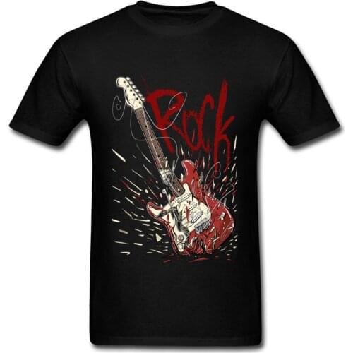 Crazy 2018 Rock Men Black T-shirt Broken Guitar Print Guys Short Sleeve Tee Shirts Music Band Team Top Custom Company