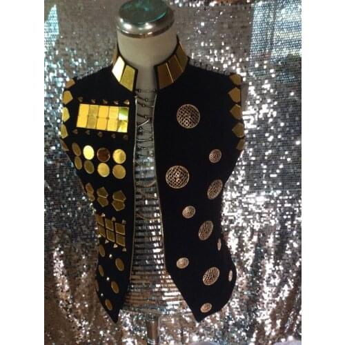 Handmade Mens Royal style Gold Mirror Vest Jacket costumes Nightclub male singer dancer stage performance coat