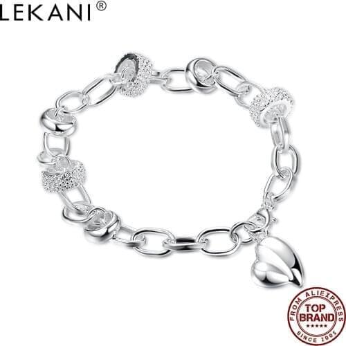 LEKANI Small Peach Bracelet For Women Heart Link Chain Round Silver-Plated Bracelets Fashion Romantic Jewelry The New Listing