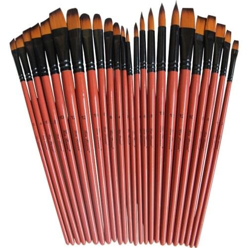 Nylon brush for oil paint for hair, Round Flat acrylic brush for creativity, felt-tip pens for beginners, 6 pcs / set