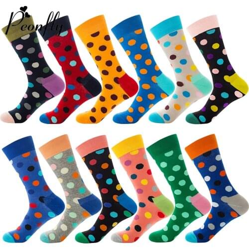 Peonfly 2020 New Hot Happy Men Colorful Dot Printed Design Combed Cotton Casual Harajuku Crew Socks Funny Gift