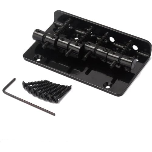 Metal 4 String Electric Bass Bridge with Screws Wrench DIY, Black