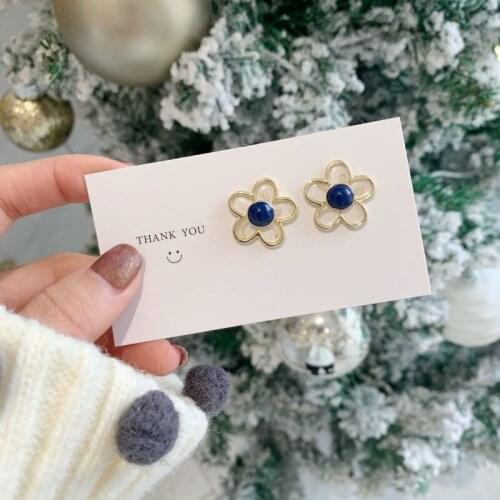 2021 New Trend Transparent Blue Flower Studs Earrings Sweet Lovely Earring for Women Girl Wedding Party Gift Boucle D'oreille