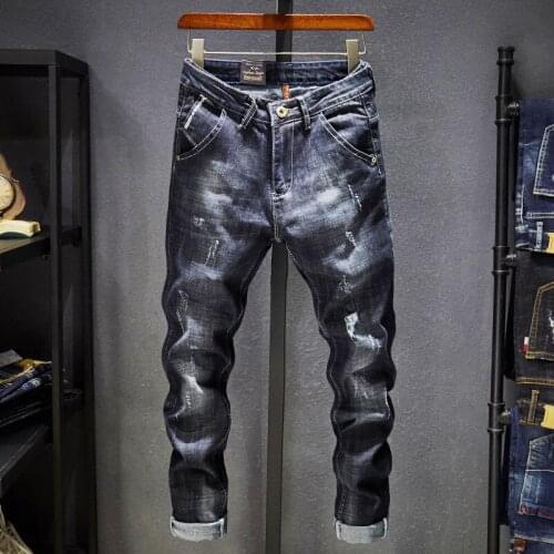 New Mens Elastic Cotton Stretch Jeans Pants Slim fit Denim Trousers Mens Brand Fashion Wear and washed jean pants