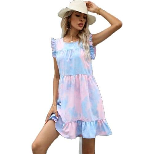 New Design Good Quality Factory Price Fashion Hot Selling Womens Tie-Dye Round Neck Dleeveless Dress