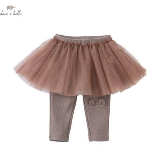 DBW16118 dave bella autumn baby girls fashion cartoon mesh pants children full length kids girl pants infant toddler trousers