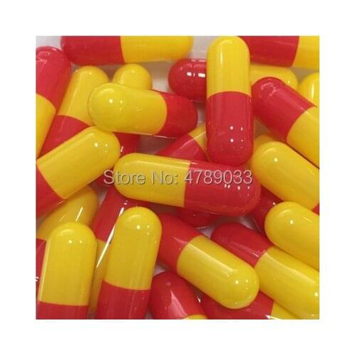 Free Shipping 0# 1000pcs Red Yellow Colored Hard Gelatin Empty Capsules,Hollow Gelatin Capsules,Closed or Separated Capsules