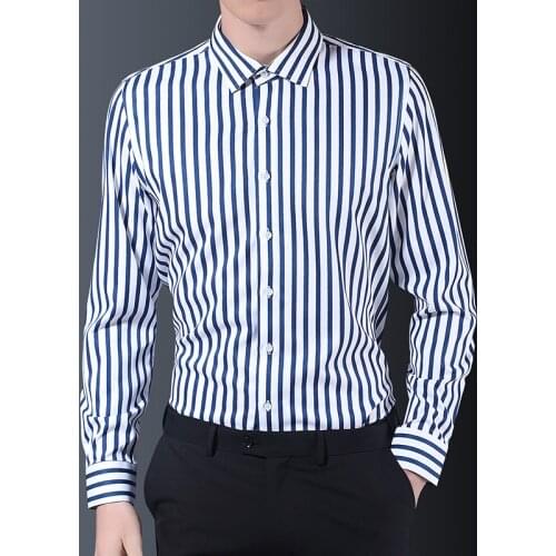 Spring Autumn Fashion Mens Striped Shirts Korea Fashion Work Casual Long Sleeve Slim Fit Dress Shirt 4XL 5XL Dropshipping