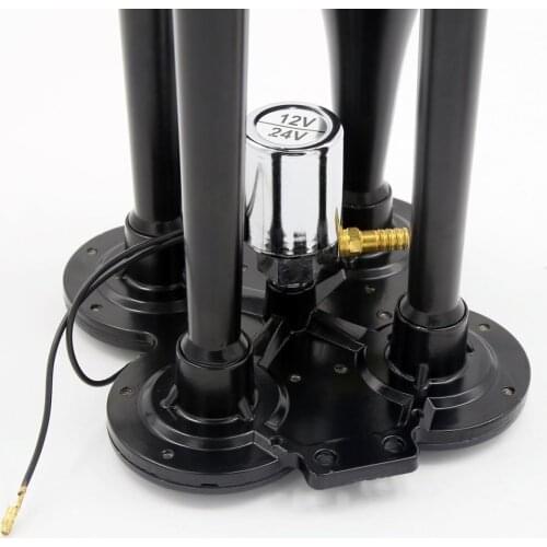 Super Loud 150db Four Trumpet Train Air Horn with 12V Electric Solenoid for Truck Lorry Boat Train, Black