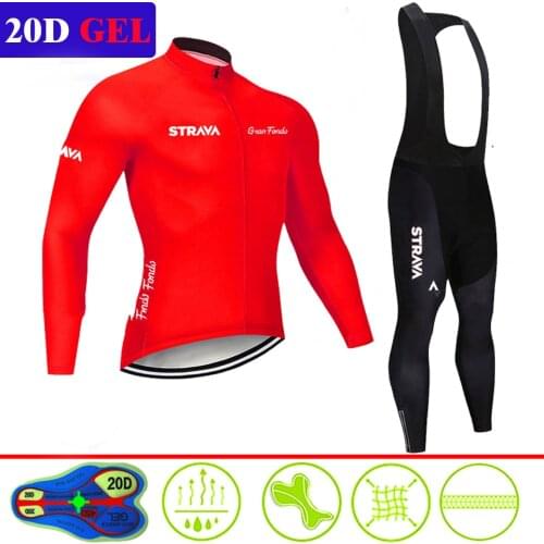2021 STRAVA Pro Team Long Sleeve Cycling Jersey Set Bib Pants Ropa Ciclismo Bicycle Clothing MTB Bike Jersey Uniform Men Clothes