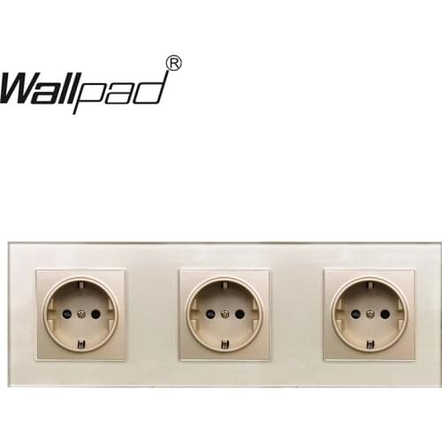 Triple Power Socket Plug Grounded Wallpad Gold Glass Frame 16A EU Standard Electrical 3 Way Outlet 258mm* 86mm