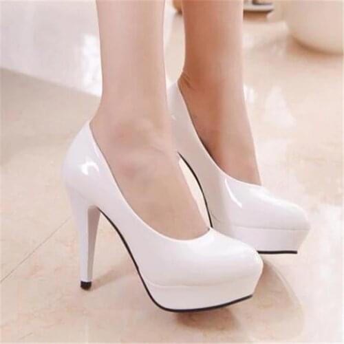Women Pumps Fashion Classic Patent Leather High Heels Shoes Nude Sharp Head Paltform Wedding Women Dress Shoes Plus Size 34-42