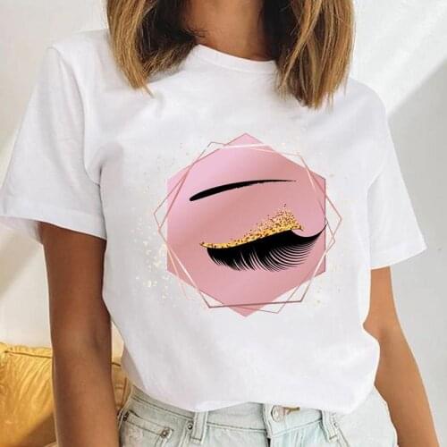 Women Eyelash Watercolor Beach 2021 Female Short Sleeve Cartoon Print Cute Ladies Tees Tshirt Clothes Tops Graphic T-Shirt