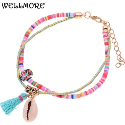 WELLMORE handmade shell Anklet bracelets bohemia Anklets for women Holiday beach Anklet Foot Jewelry wholesale dropshipping