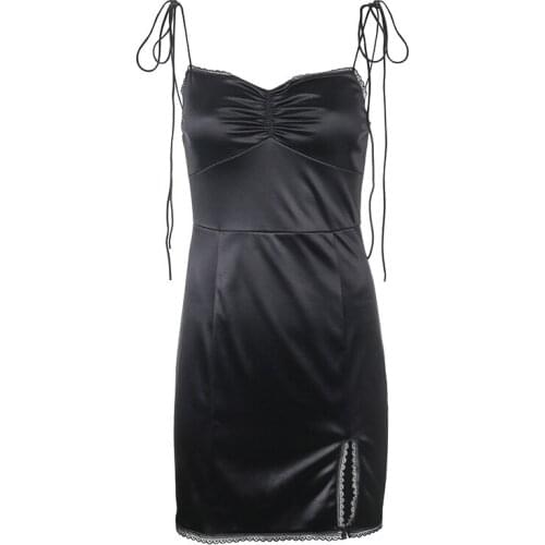 Gothic Black Sexy Dress Women Spring Summer 2021 Casual Retro Sleeveless Street Fashion Girl Lace Strap Y2K Mini Dress Woman