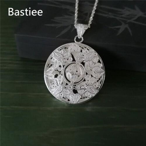 Bastiee Hollow Out Round 999 Sterling Silver Butterfly Pendant Necklace Women Chakra Charm Handmade Luxury Jewelry Vintage
