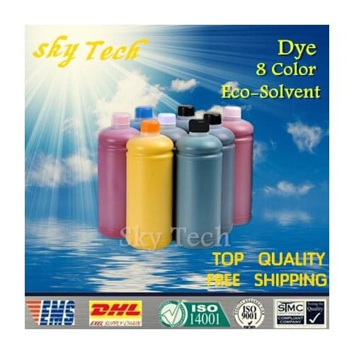 1000ML*8 Dye Eco Solvent Ink suit for Epson printhead Printer , PBK LBK LLBK C M Y LC LM For Wood metal ceramic etc