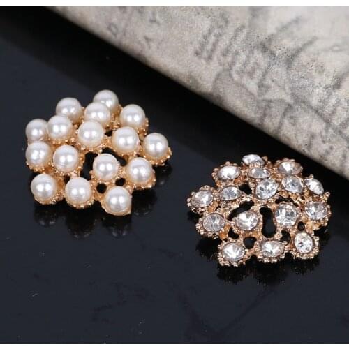 2016New 100Pcs Alloy Pearl Flower Rhinest0ne Button for DIY Hair Accesoriess ZJ103